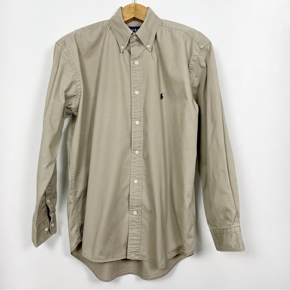 Ralph Lauren Men's Beige Blake‎ Button-Down Cotton Shirt Size XL